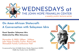 Flyer with event information and image of author in black and white, african american